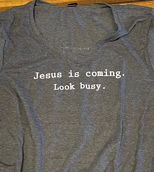 LADIES Jesus is Coming T-shirt (GREY V-NECK) Front