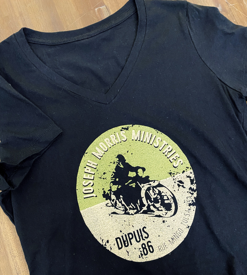 LADIES Motorcycle T-shirt (BLACK V-NECK) Front Large
