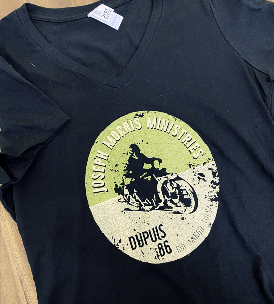 LADIES Motorcycle T-shirt (BLACK V-NECK) Front